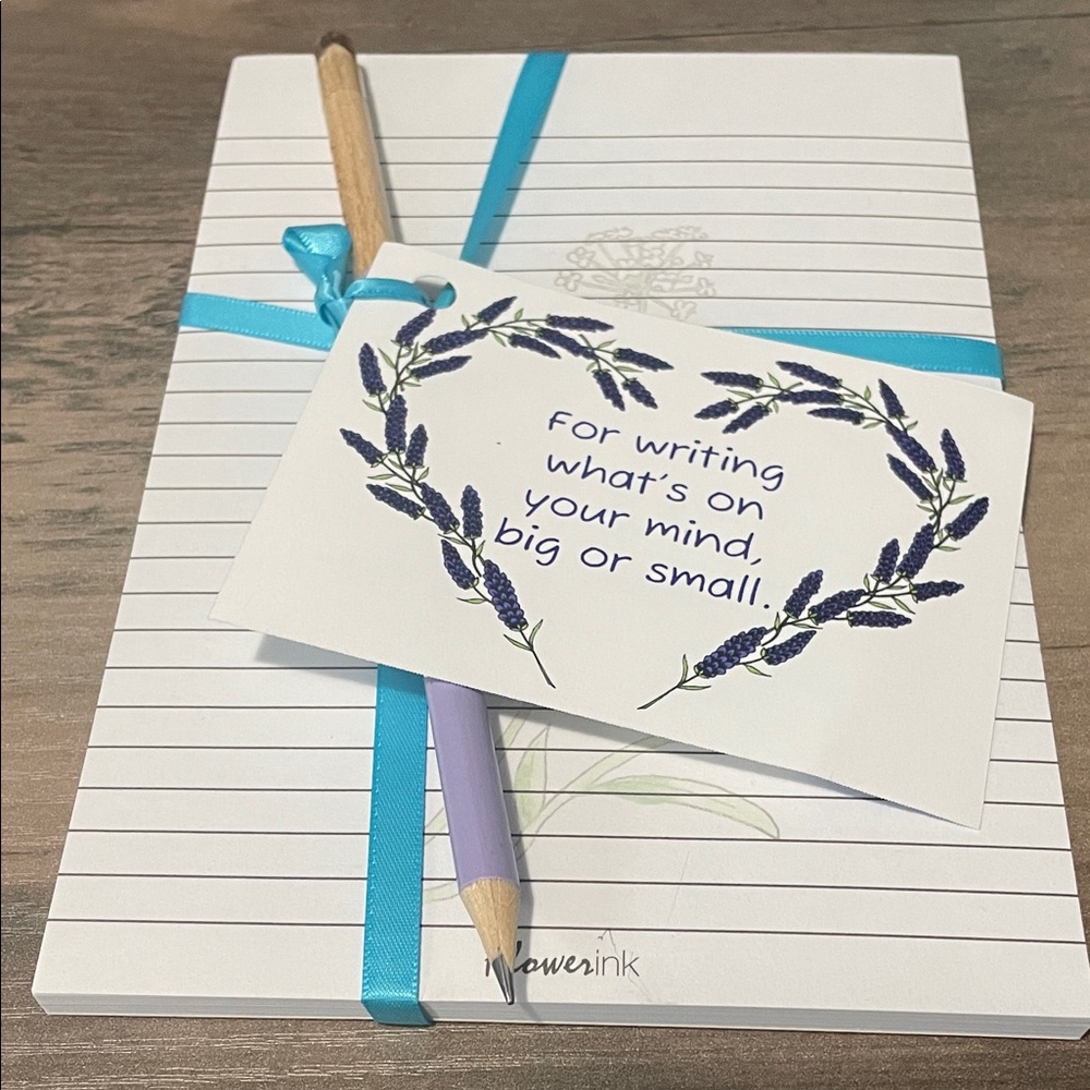 Lavender & Teal Lined Notebook with Pencil - Floral Gift Set